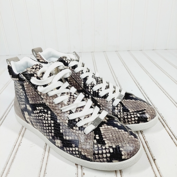 NEW PAIGE Annie Snake Embossed Mid Top In Black/ White Multi Sneakers K820 - Picture 4 of 12